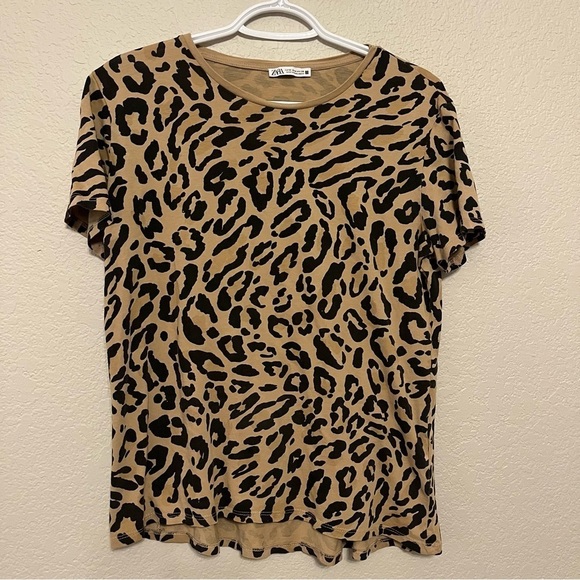 Zara Tops - Zara Leopard Print Brown and Black Short Sleeve Top Size Medium